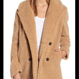 Teddy Bear faux fur notch collar coat, tan color